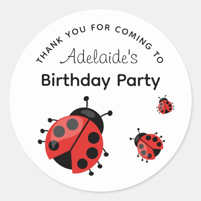 Sticker Rond Joli Red Ladybug moderne Merci de fête d'anniversa (Devant)