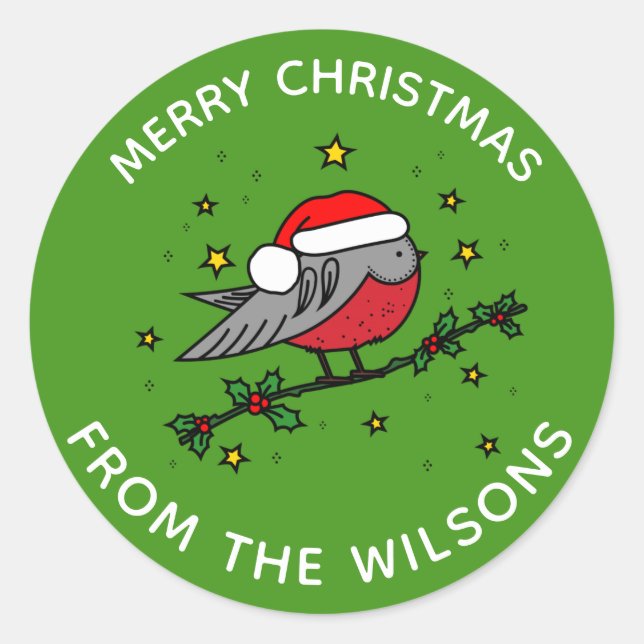 Sticker Rond Joli Red Robin Bird Joyeux Noël (Devant)
