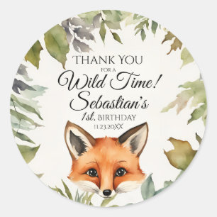 Sticker Rond Joli Renard Rouge Merci forestier Anniversaire