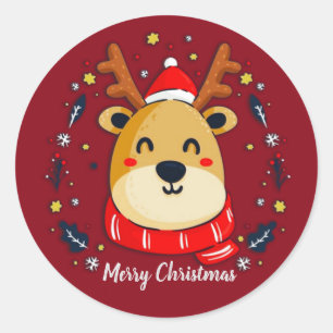 Sticker Rond Joli renne de Noël