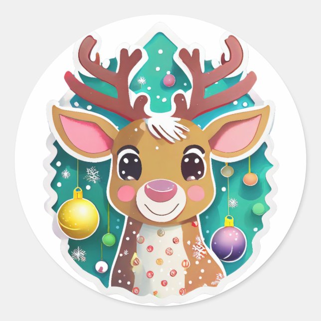 Sticker Rond Joli renne de Noël (Devant)