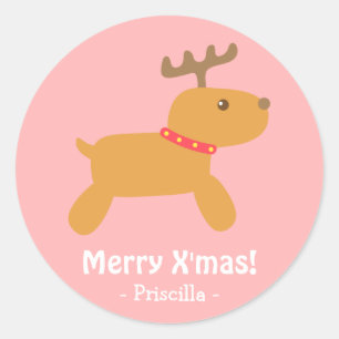 Sticker Rond Joli renne de Noël