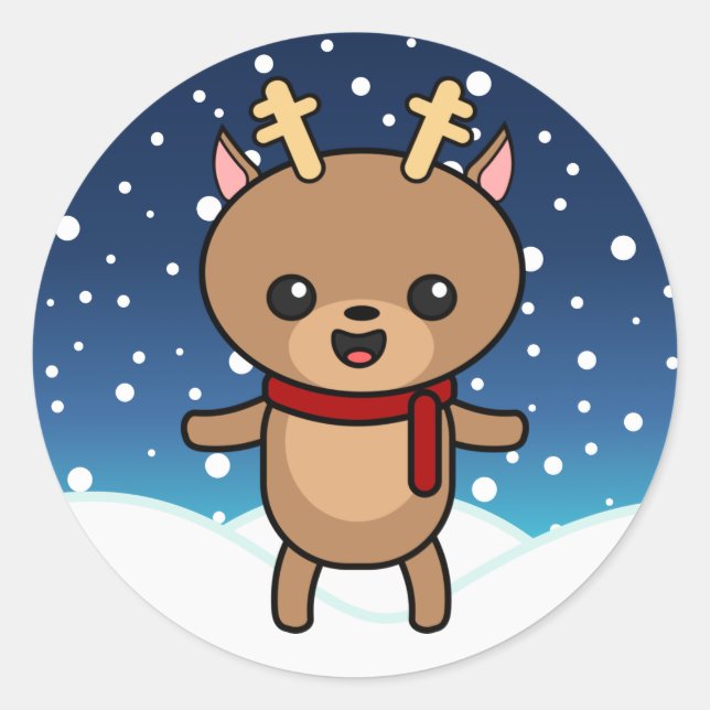 Sticker Rond Joli renne de Noël (Devant)