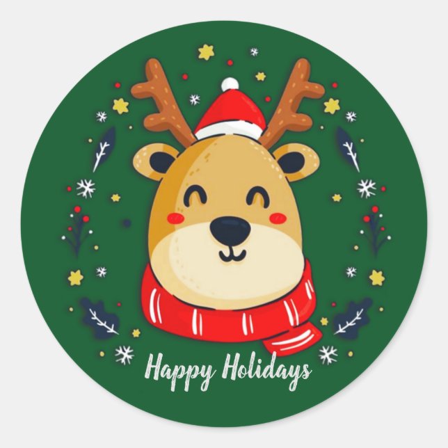 Sticker Rond Joli renne de Noël 2 (Devant)