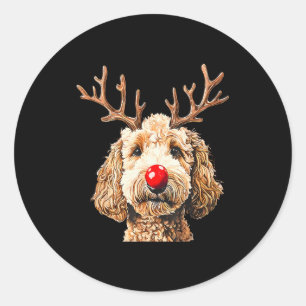 Sticker Rond Joli Renne Drôle Santa Goldendoodle Noël T