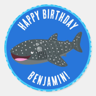 Sticker Rond Joli requin baleine fête personnalisée