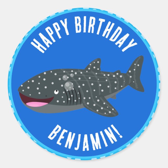 Sticker Rond Joli requin baleine fête personnalisée (Devant)