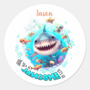 Sticker Rond Joli requin Nom été garçon