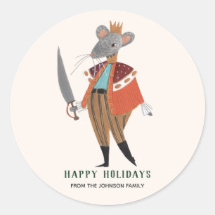 Sticker Rond Joli roi souris écru Noël casse-noisette