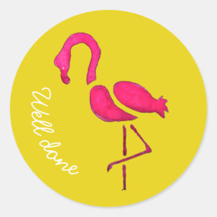 Sticker Rond Joli rose flamant rose unique oiseau bien fait