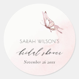 STICKER ROND JOLI ROSEAU À L'AQUARELLE PAPILLON MARIAGE