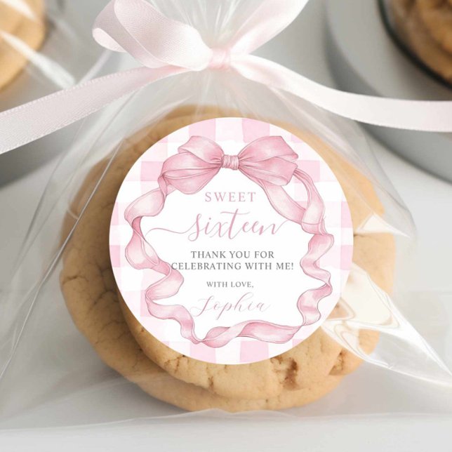 Sticker Rond Joli ruban rose Bows Sweet sixteen 16 Anniversaire (Créateur téléchargé)