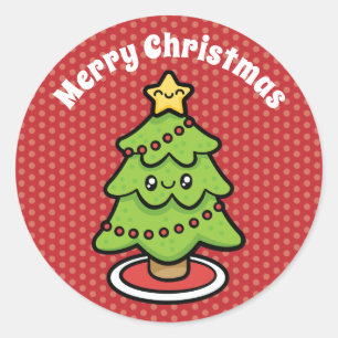 Sticker Rond Joli sapin de Noël