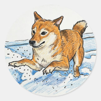 Sticker Rond Joli "Sauter Dans L'Amour" Shiba Inu Saint-Valenti