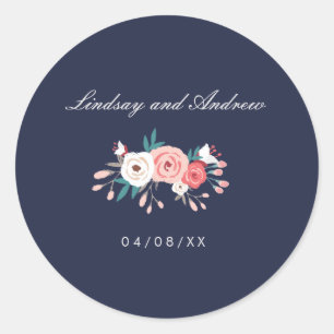 Sticker Rond Joli sceau Mariage de bouquet floral