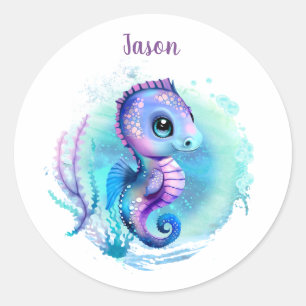 Sticker Rond Joli Seahorse Nom été Garçon
