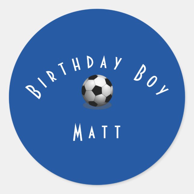 Sticker Rond Joli Soccer Anniversaire Garçon Bleu et Blanc (Devant)