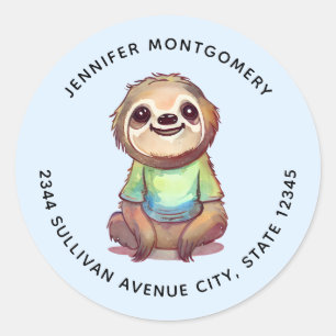 Sticker Rond Joli Sourire Sloth assis Adresse Relaxée
