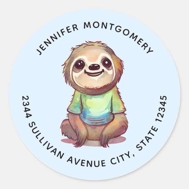 Sticker Rond Joli Sourire Sloth assis Adresse Relaxée (Devant)