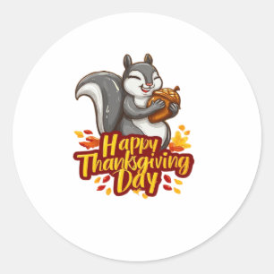 Sticker Rond Joli T-shirt classique écureuil de Thanksgiving he