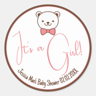 Sticker Rond Joli Teddy Bear Nostalgale Brown Baby shower rose