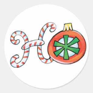 Sticker Rond Joli texte de Noël, Ho dans les cannes de bonbons