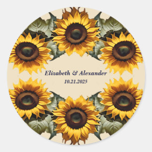 Sticker Rond Joli tournesol jaune élégant mariage