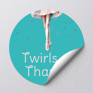 Sticker Rond Joli Tutu De Ballerine Rose Pastel Sur Fond Turquo
