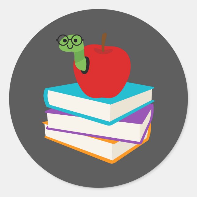 Sticker Rond Joli ver de lecture (Devant)