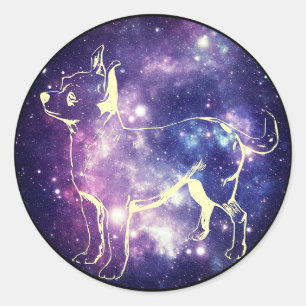 Sticker Rond Joli violet Galaxy Chihuahua Space Star Chien