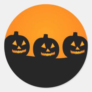 Sticker Rond Joli visage Citrouille Halloween Jack-o'-lantern