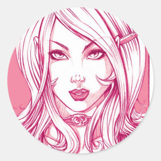 Sticker Rond Joli visage de fille - rose