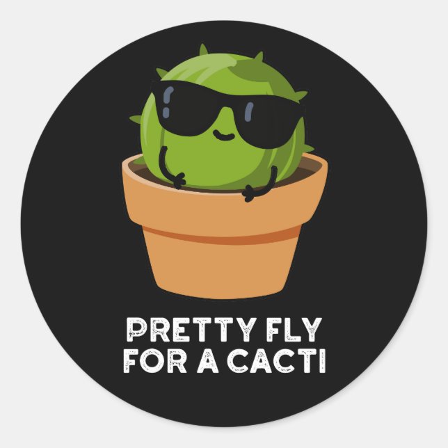 Sticker Rond Joli Voler Pour Un Cactus Drôle Cactus Pun Dark BG (Devant)