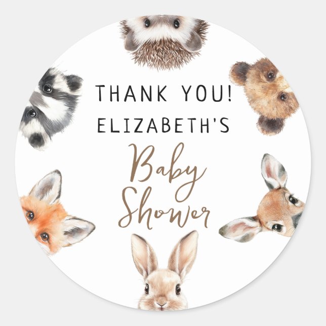 Sticker Rond Jolie aquarelle Baby shower d'animaux de bois (Devant)