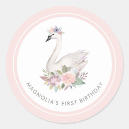 Sticker Rond Jolie aquarelle Floral Swan Princess Anniversaire