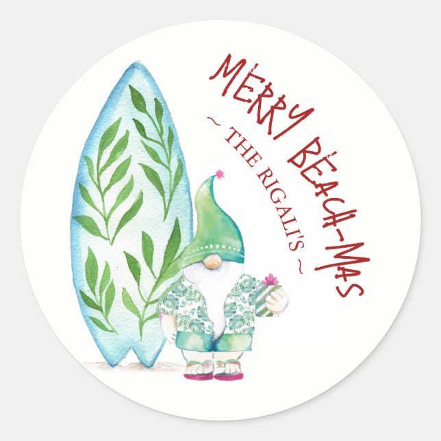 Sticker Rond Jolie aquarelle Plage tropicale Noël (Devant)