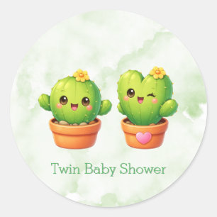 Sticker Rond Jolie Baby Shower Jumeaux Cactus