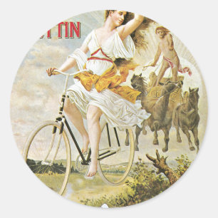 Sticker Rond Jolie bicyclette de cru d'équitation de fille