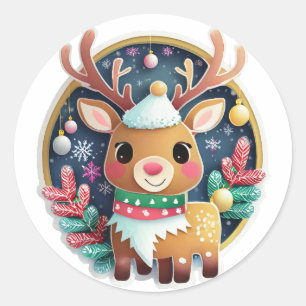 Sticker Rond Jolie branche de l'arbre de rennes de Noël