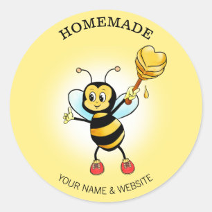 Sticker Rond Jolie Bumble Bee & Honeycomb sur Jaune
