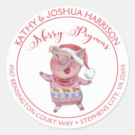 Sticker Rond Jolie Cartoon Cochon Joyeux Pigmas Adresse de reto