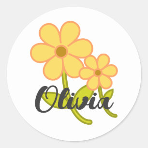 Sticker Rond Jolie Cartoon Fleur Jaune Personnalisée Fille