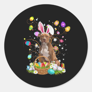 Sticker Rond Jolie Chemise à Oeufs Pitbulles Jour de Pâques Chi