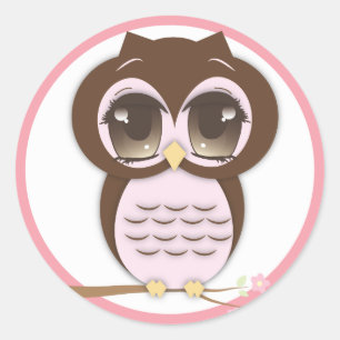 Sticker Rond Jolie Chouette Rose Fille Lil