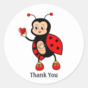 Sticker Rond Jolie coccinelle et cœur merci