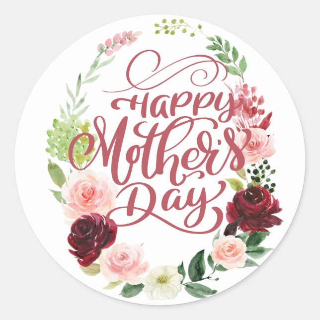 Sticker Rond Jolie couronne de fleurs Bonne fête des mères (Devant)