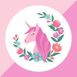 Sticker Rond Jolie couronne florale Unicorn Girls