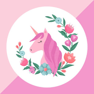 Sticker Rond Jolie couronne florale Unicorn Girls