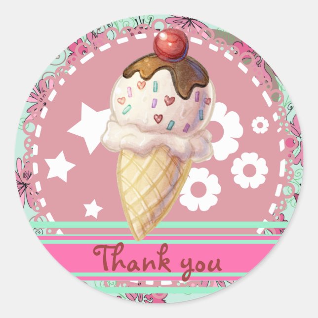 Sticker Rond Jolie crème glacée Cherry (Devant)