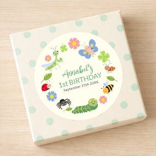 Sticker Rond Jolie dame insecte coccinelle papillon Enfants 1er